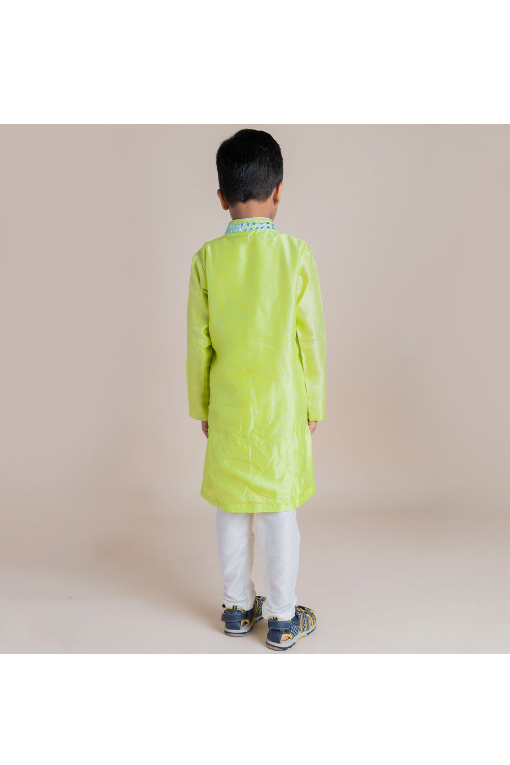 Mirror work kurta with white churidar