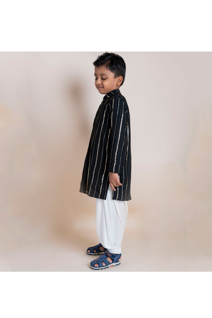 Black silver and golden sequins kurta with patiala