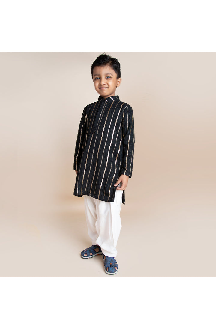 Black silver and golden sequins kurta with patiala