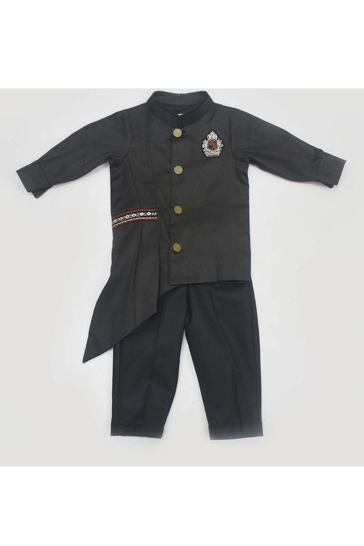 Black Cotton Silk Asymmetrical kurta With Pant Set