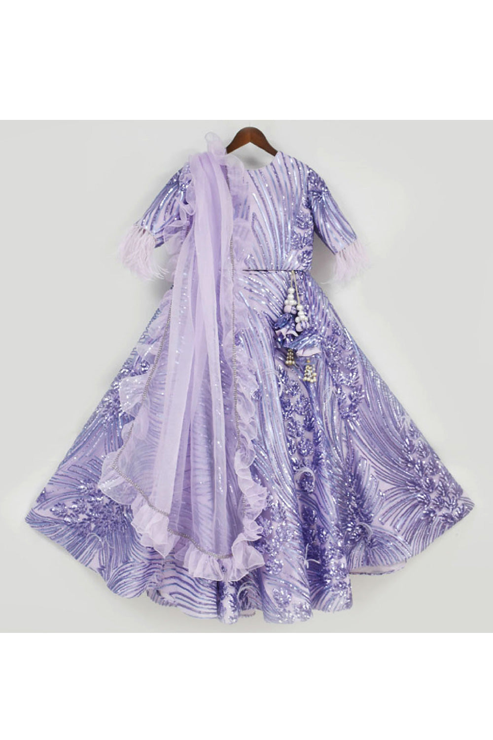 Purple Sequins Embroidered Top With Lehenga Set