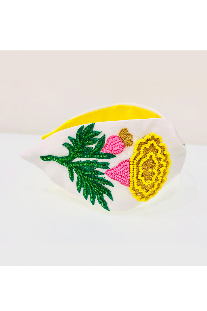 White And Yellow Sunflower Embroidered Hairband