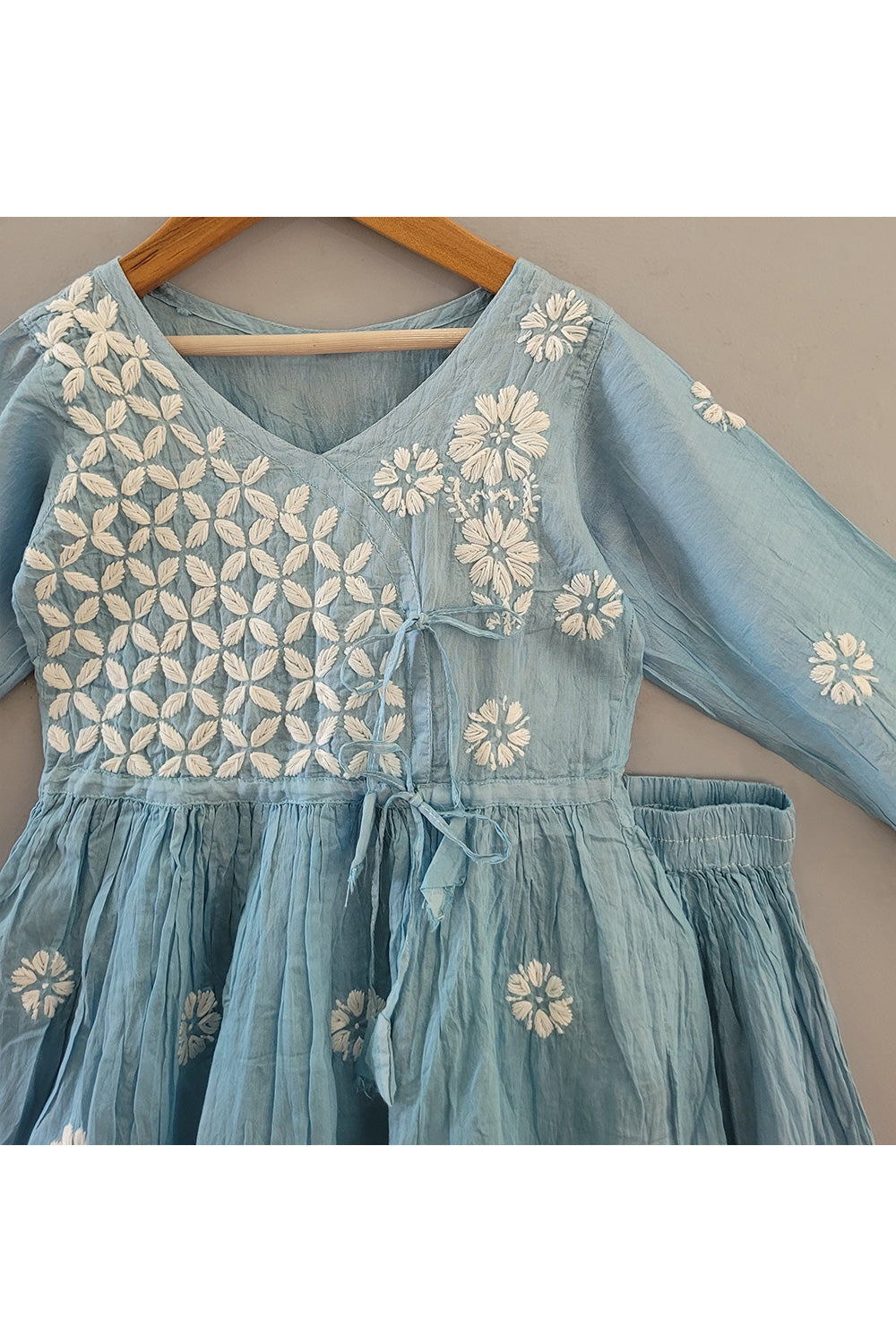 Hand Embroidered Angrakha Style Kurta With Sharara Set