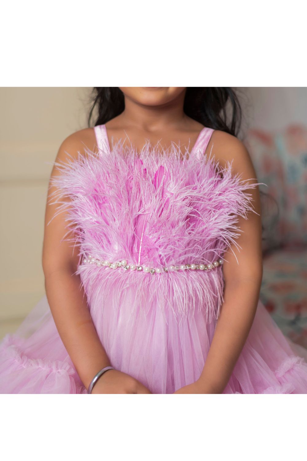 Lilac Feather And Pearls Detailing Dress