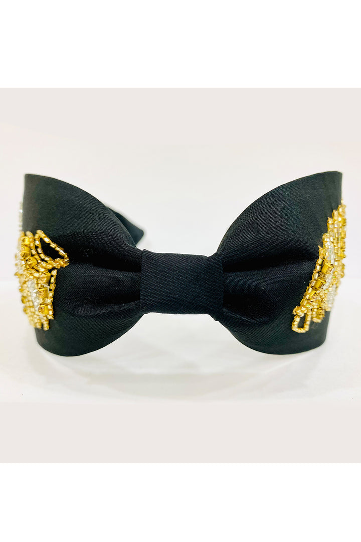 Black pure crepe foliage ornamentation hairband