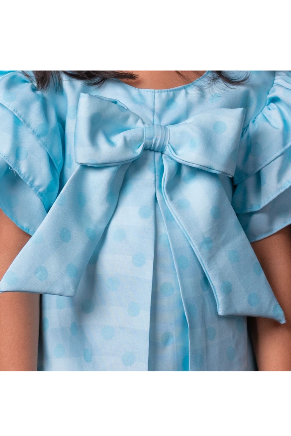 Blue Mermaid Printed Bow Satin Dress