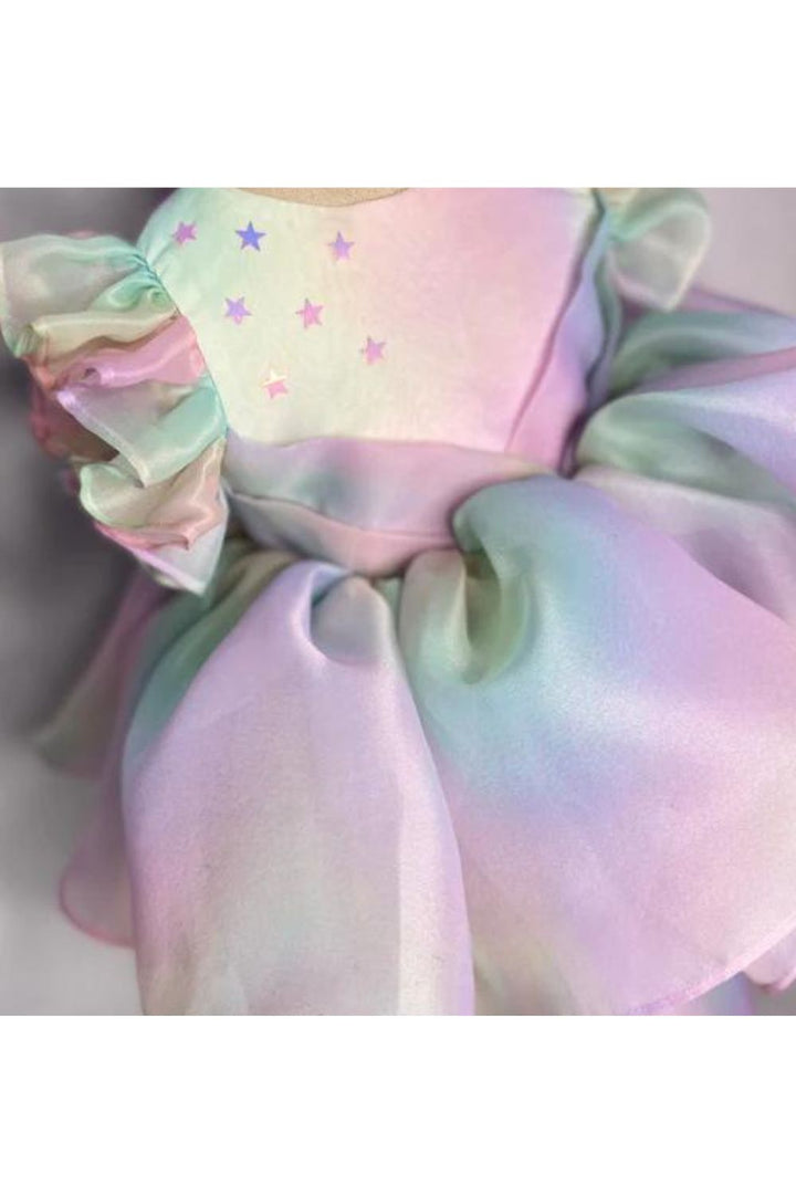 Rainbow Star Detailing Satin Dress