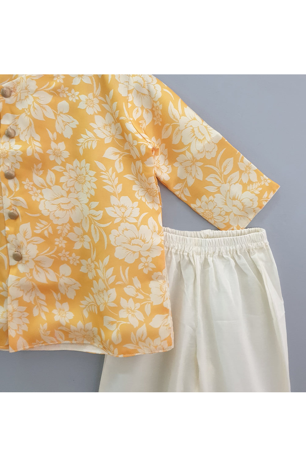 Yellow floral printed side opening kurta with pyjama