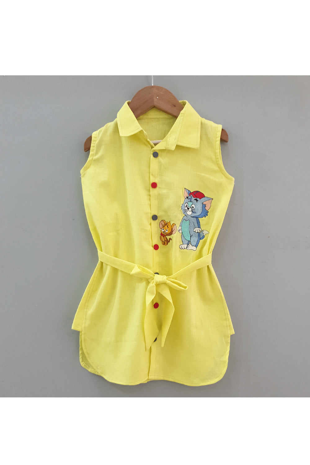 Yellow tom and jerry embroidered dress