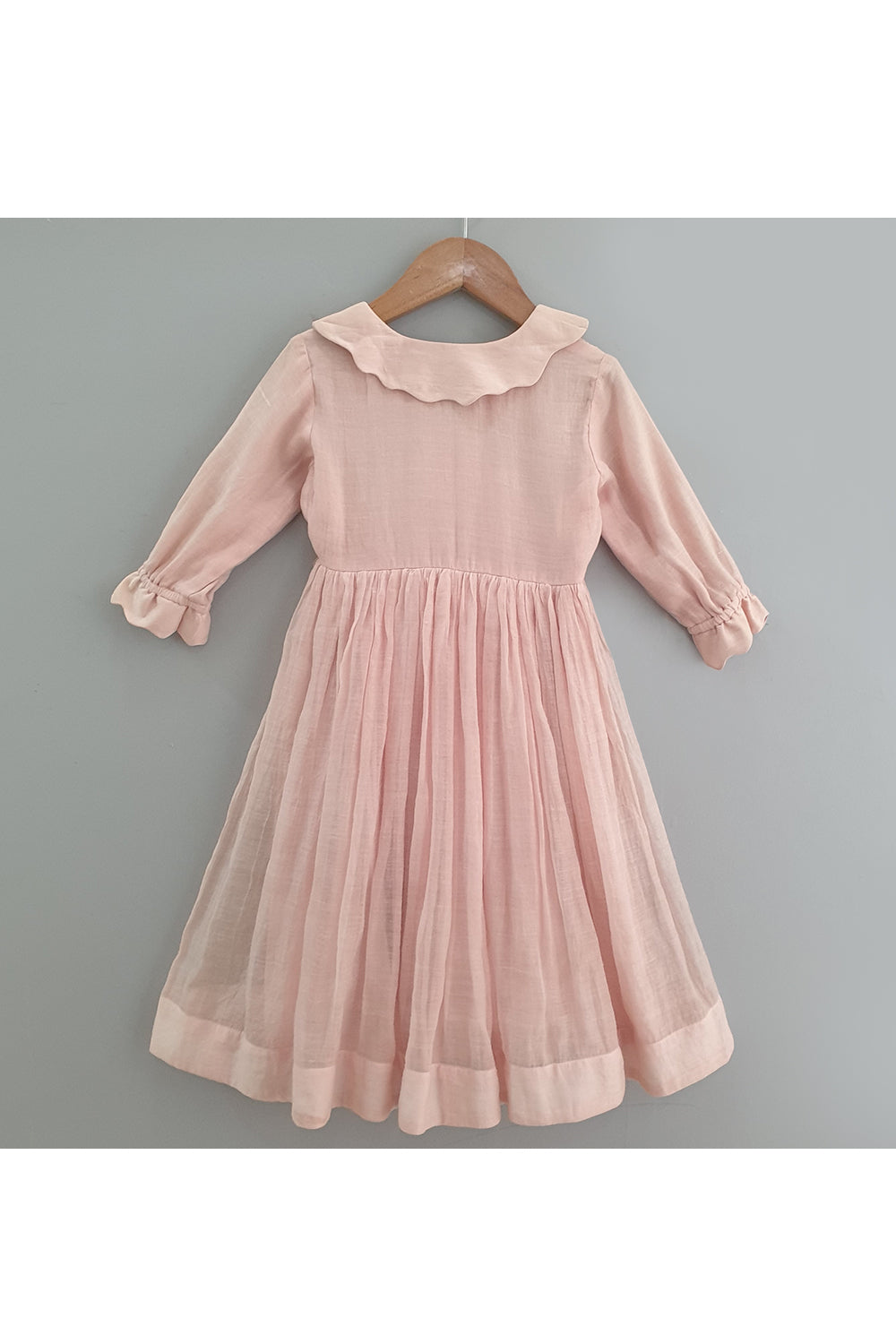 Baby pink overlapped collar and gathered dress
