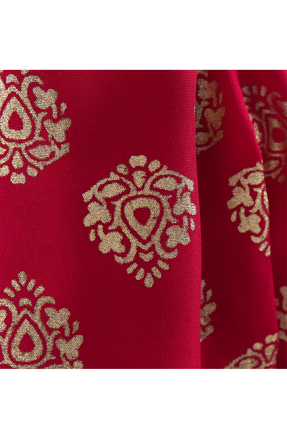Golden brocade off shoulder top and printed dhoti