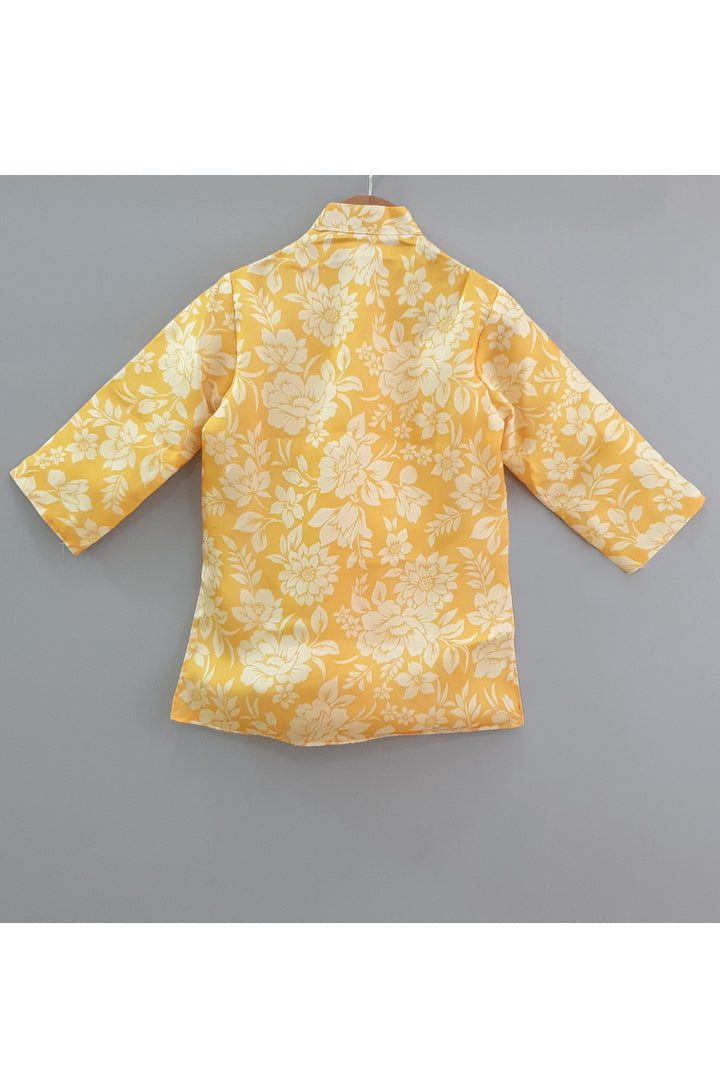 Yellow floral printed side opening kurta with pyjama