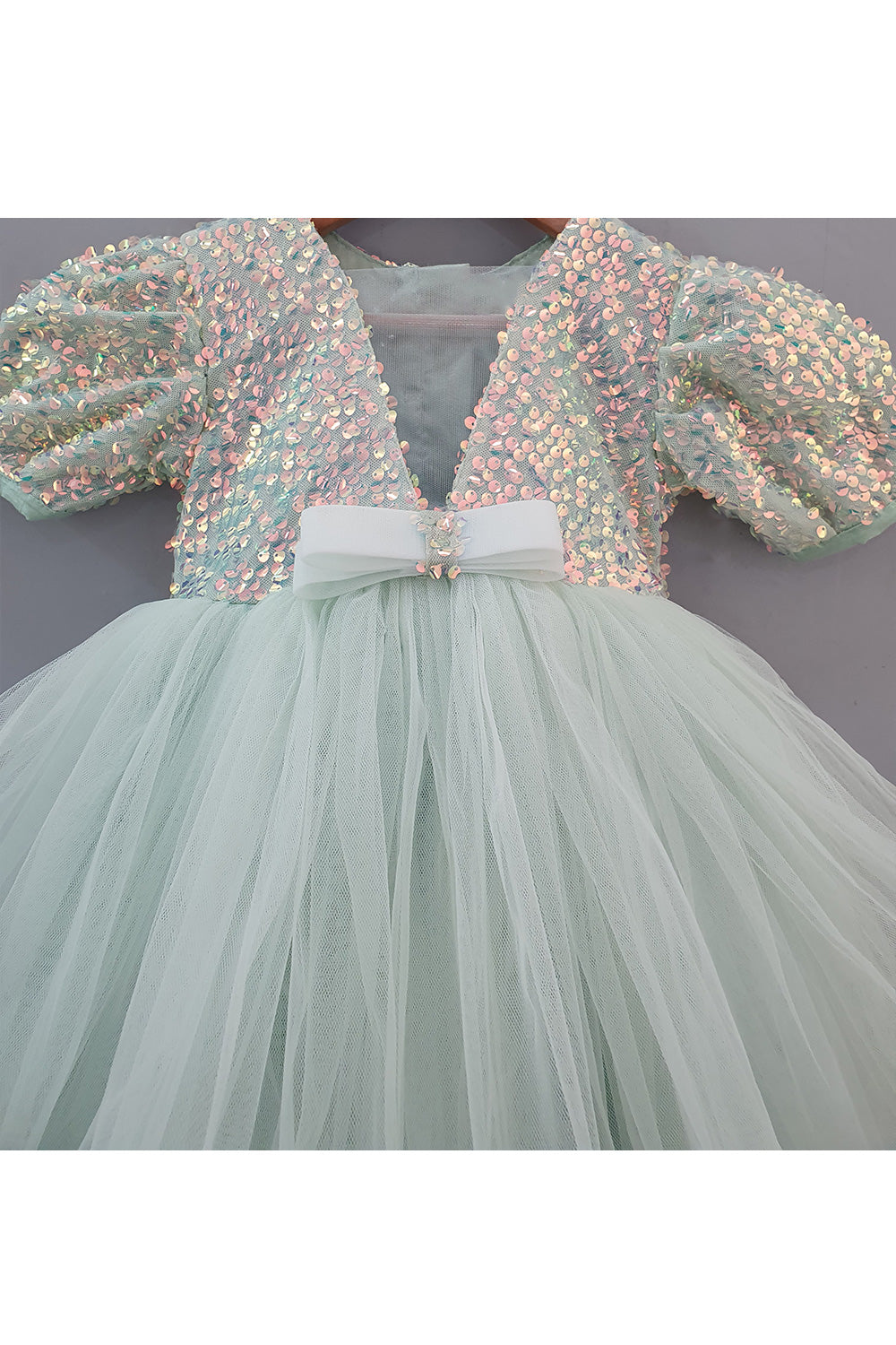 Mint Green Rainbow Sequins Embroidered Net Dress