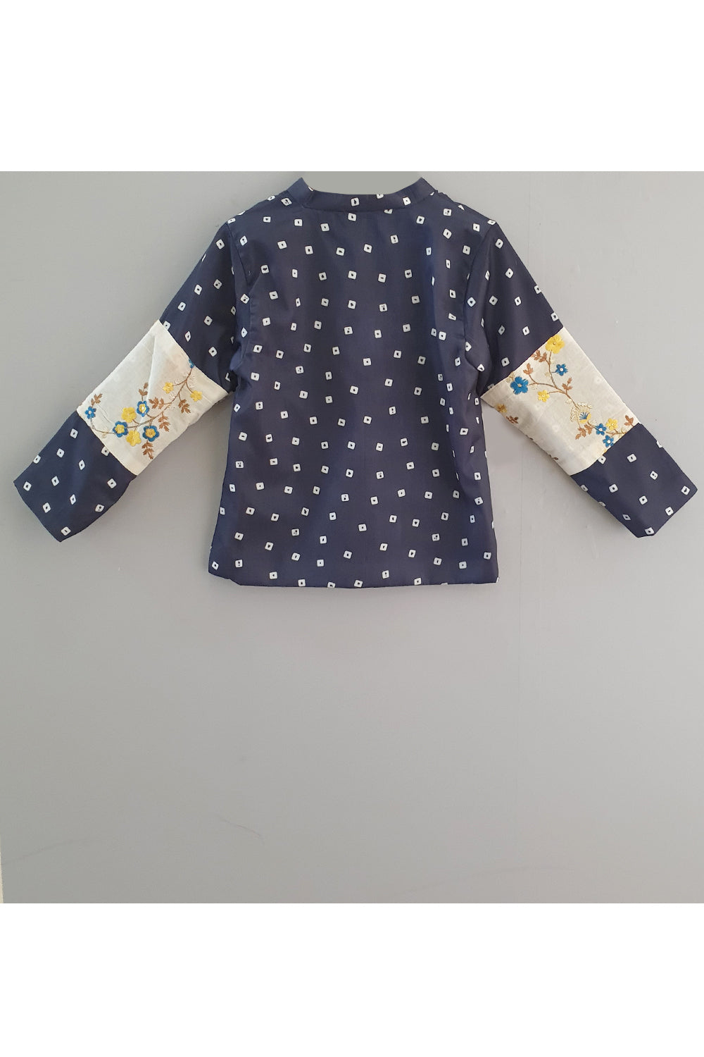 Navy blue bandhani printed front open kurta and pants