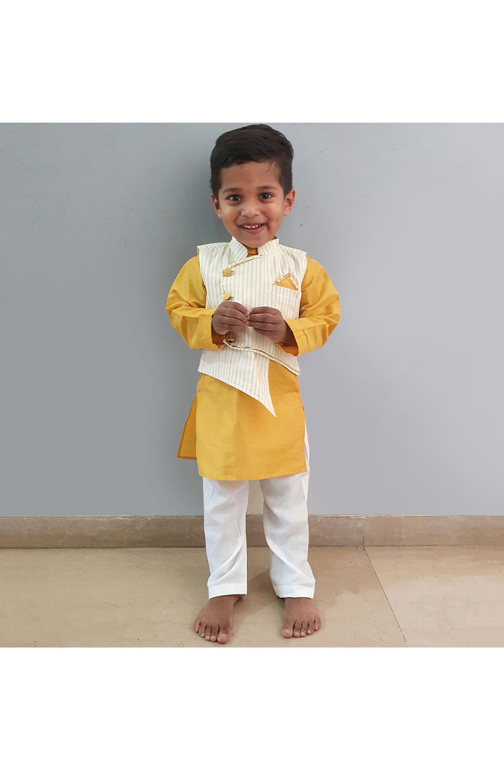 Mustard Yellow With Stripped Asymmetric Jacket Set