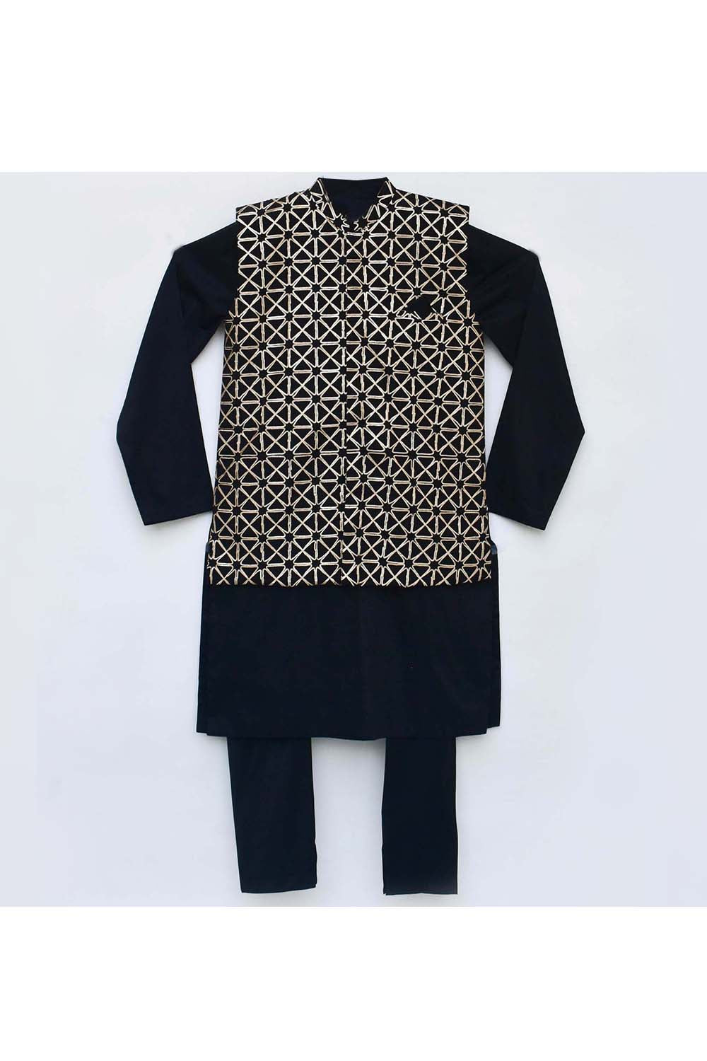 Black Kurta With Gota Embroidered Jacket Set