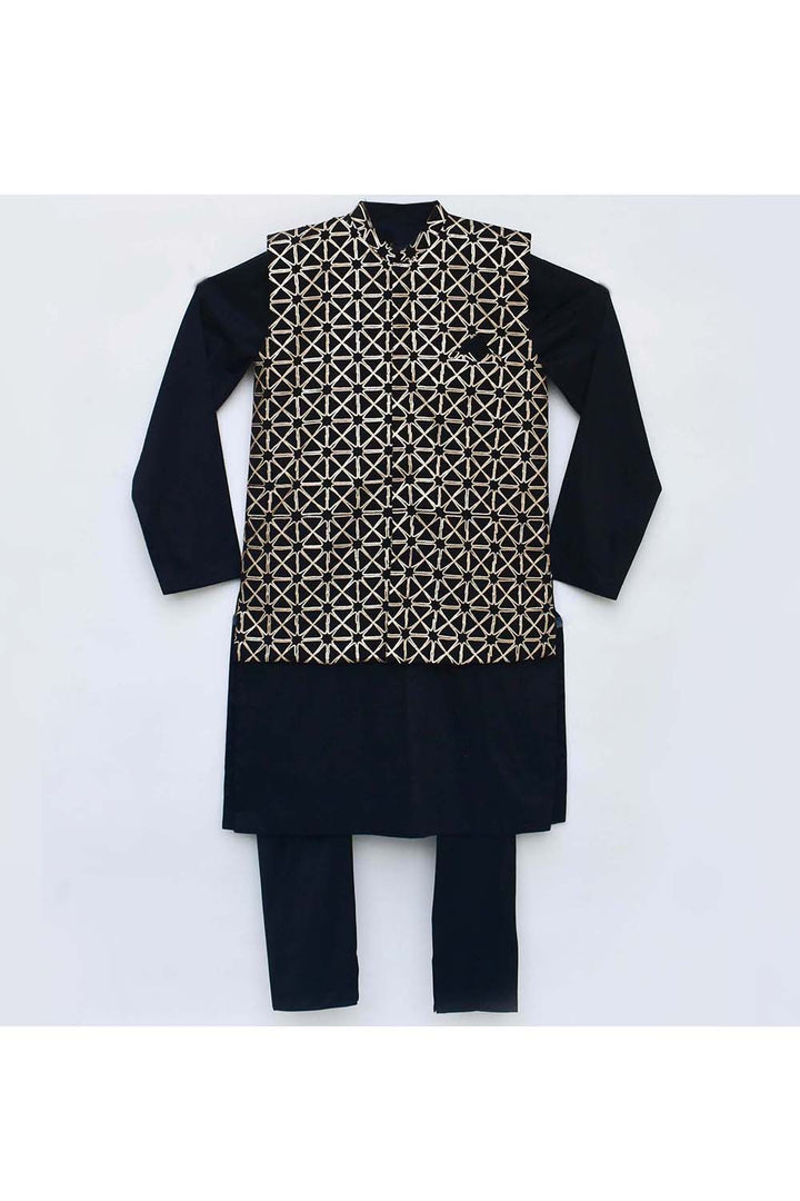 Black Kurta With Gota Embroidered Jacket Set