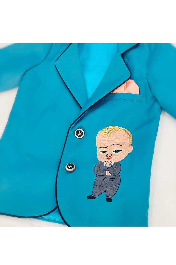 Personalised baby boy embroidered blue coat