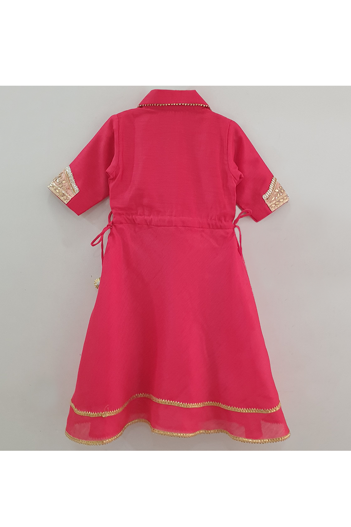 Red tassel lace work anarkali with attached pocket