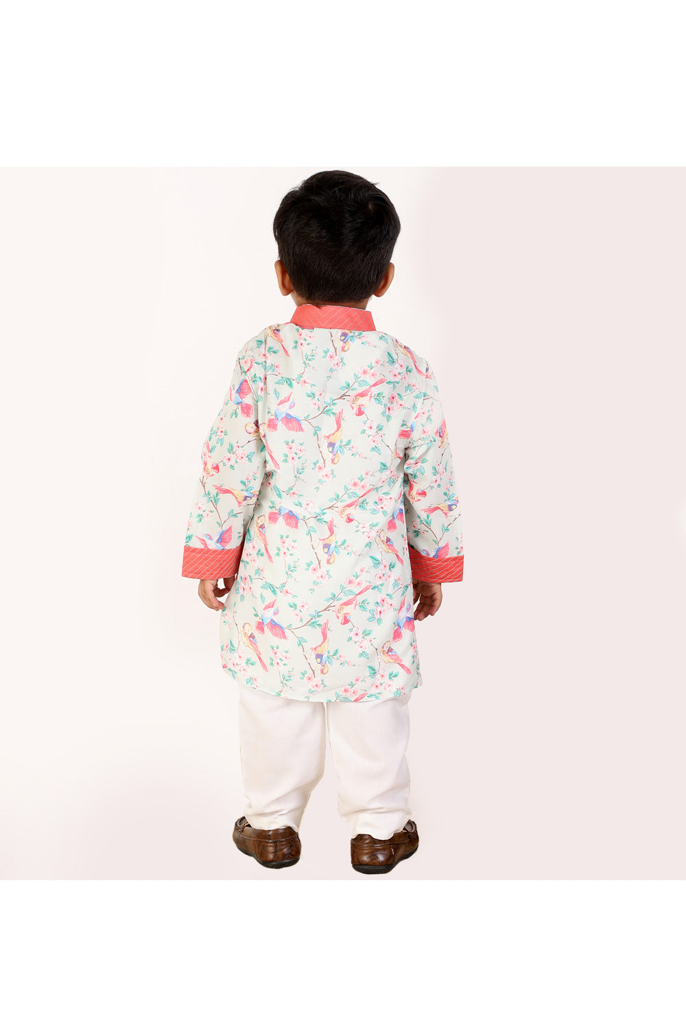 Multicolor Bird Printed Kurta With White Pyjama Set
