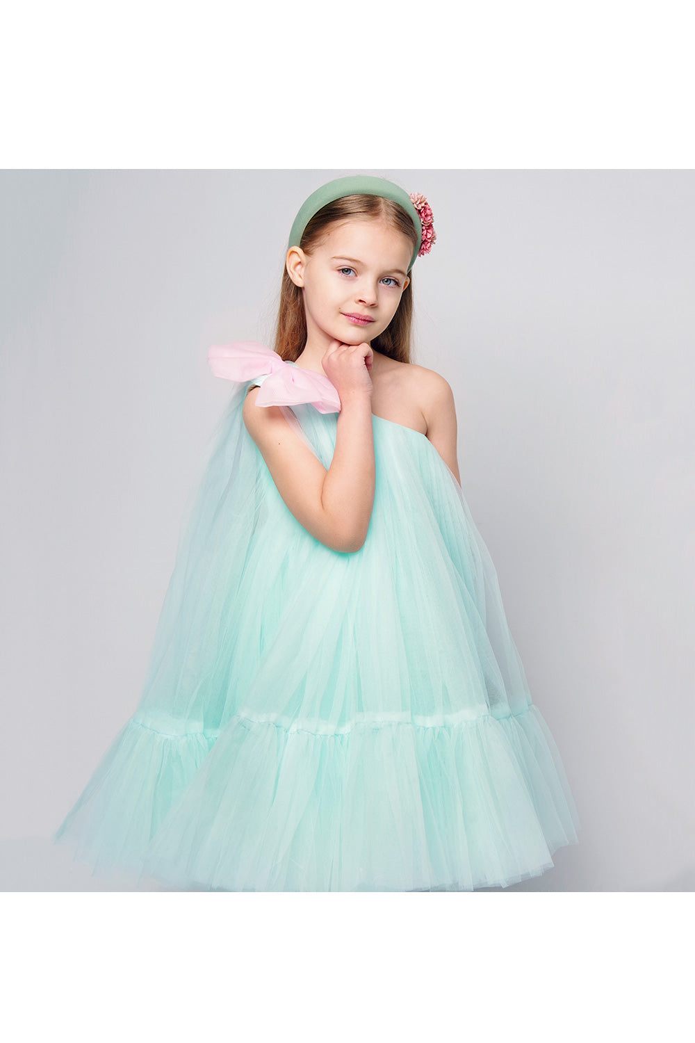 Sea Green One Shoulder Bow Dress