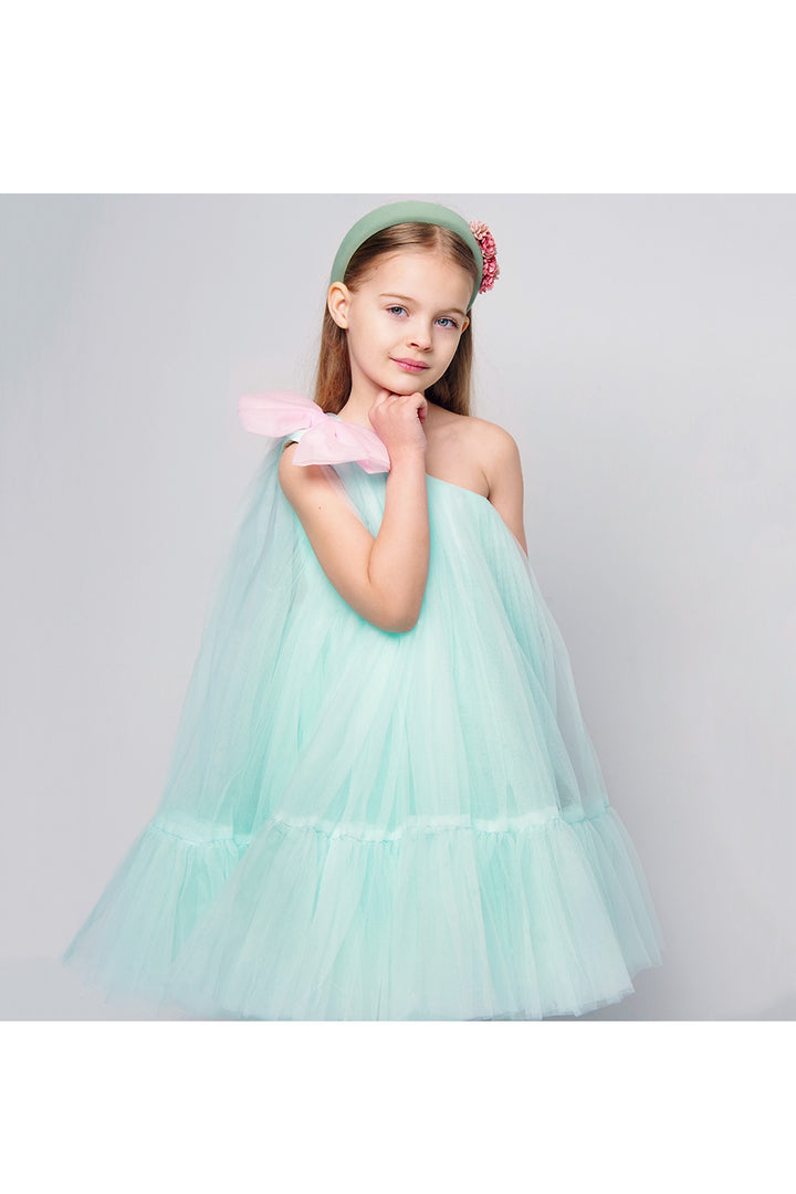 Sea Green One Shoulder Bow Dress