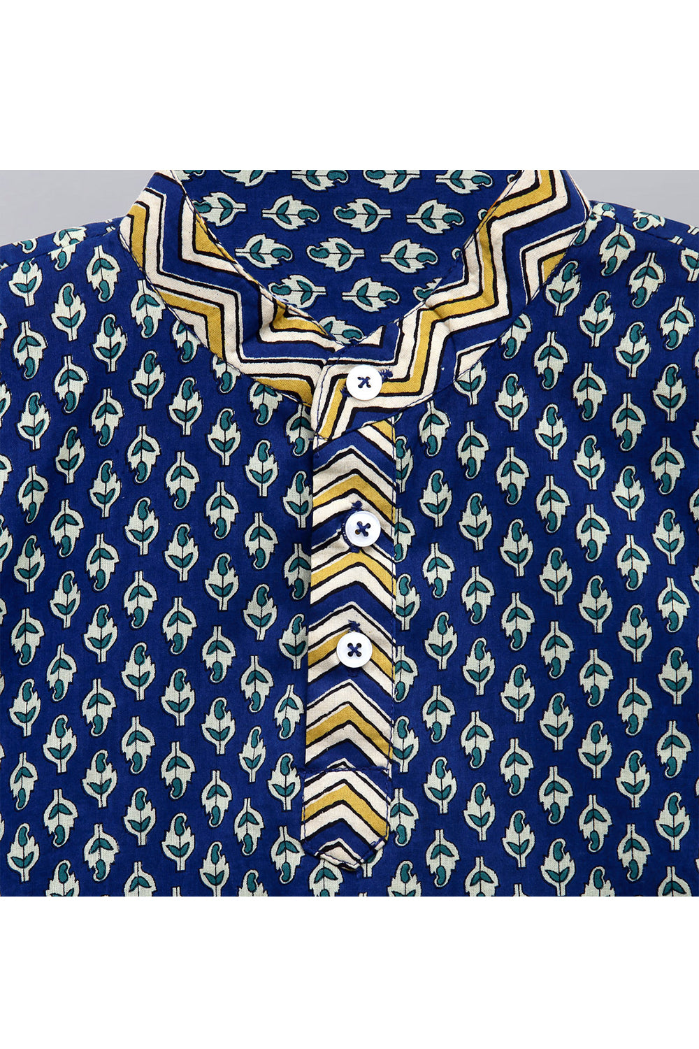 Blue Floral Printed Kurta With Off White Pyjama Set