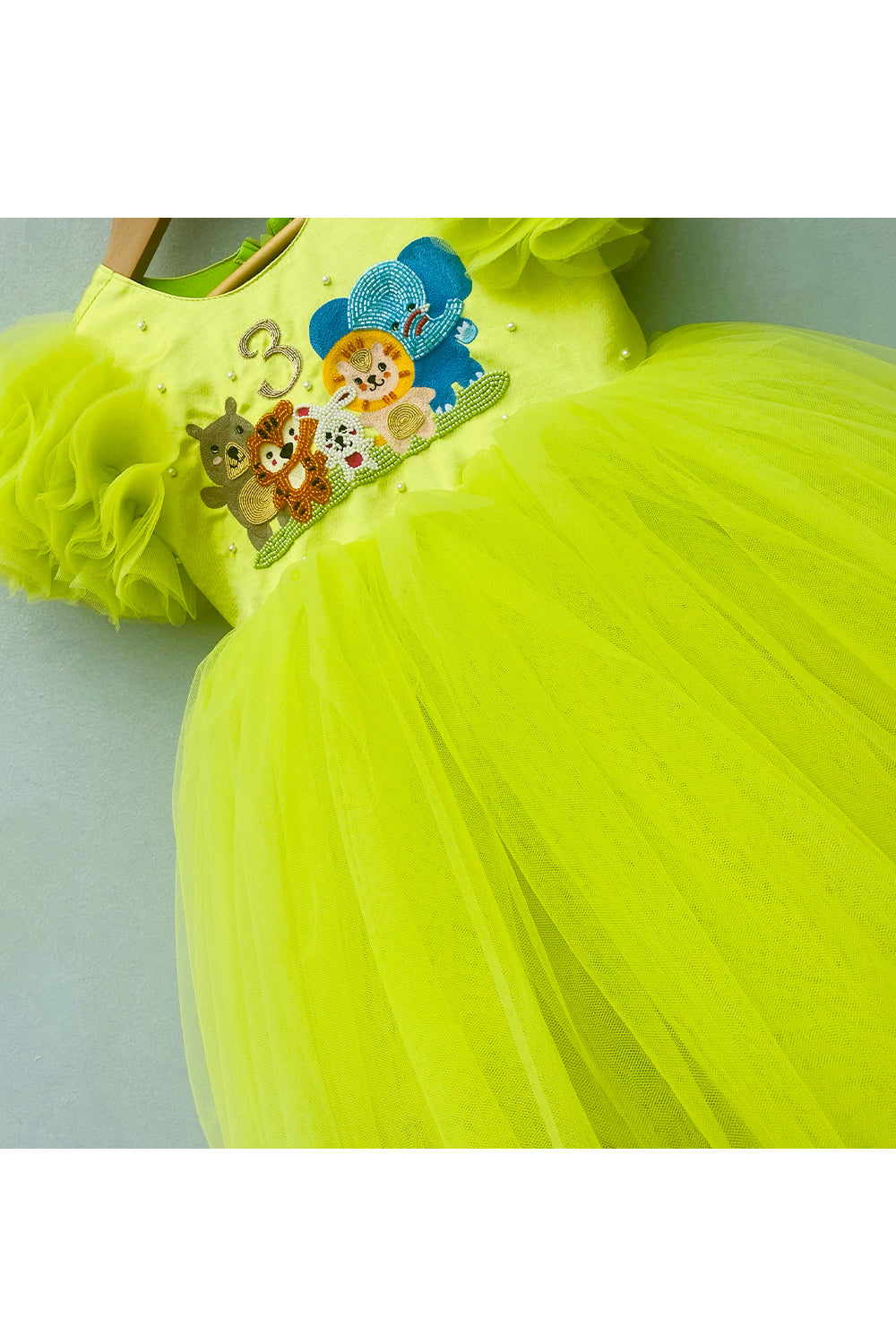 Green jungle embroidered high low gown