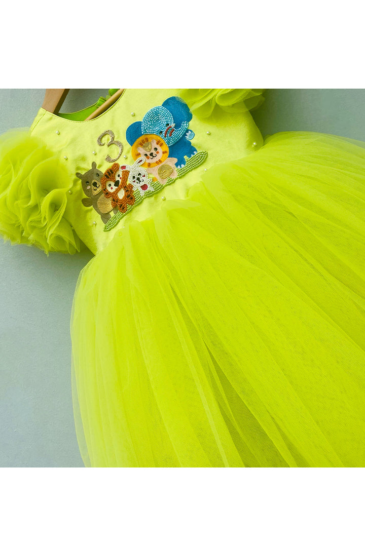 Green jungle embroidered high low gown