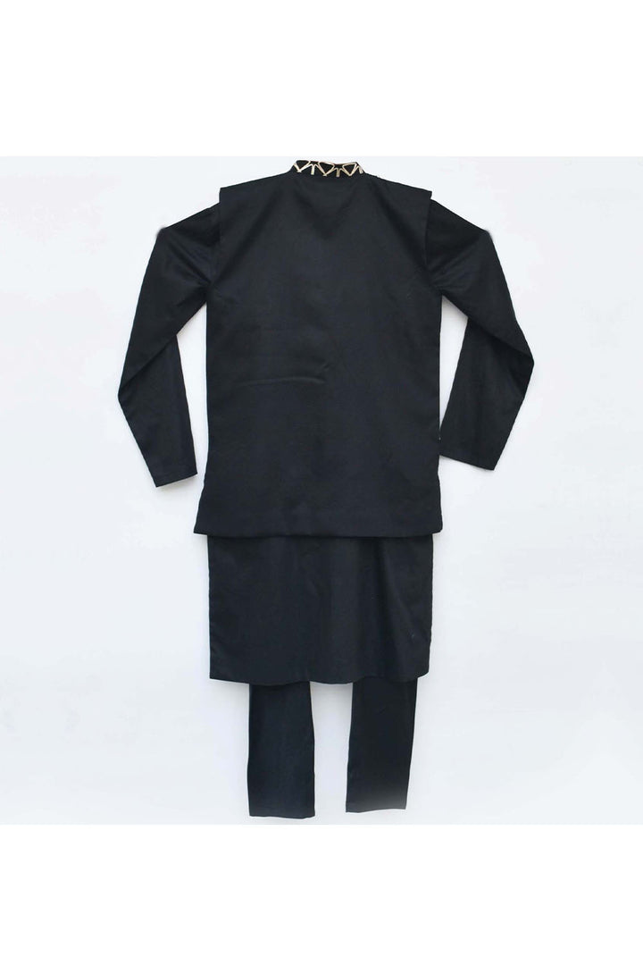 Black Kurta With Gota Embroidered Jacket Set