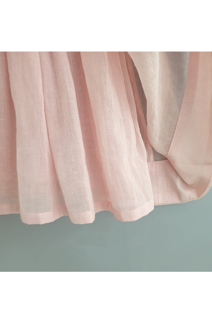 Baby pink overlapped collar and gathered dress