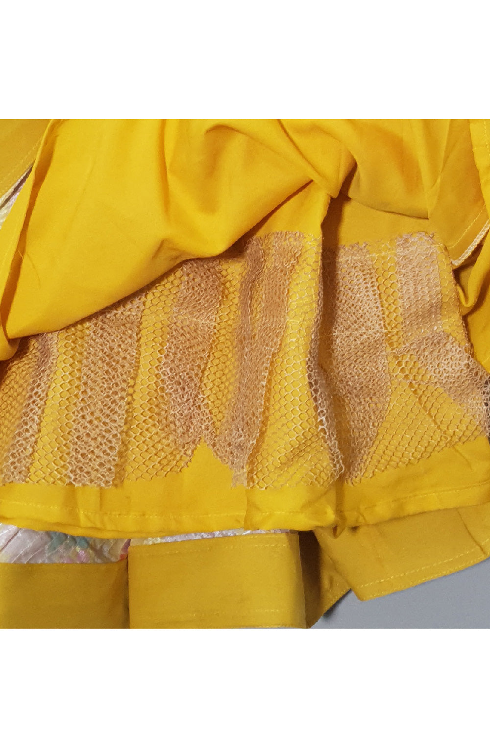 Yellow Floral Printed And Sequins Detailing Chinon Top With Lehenga Set
