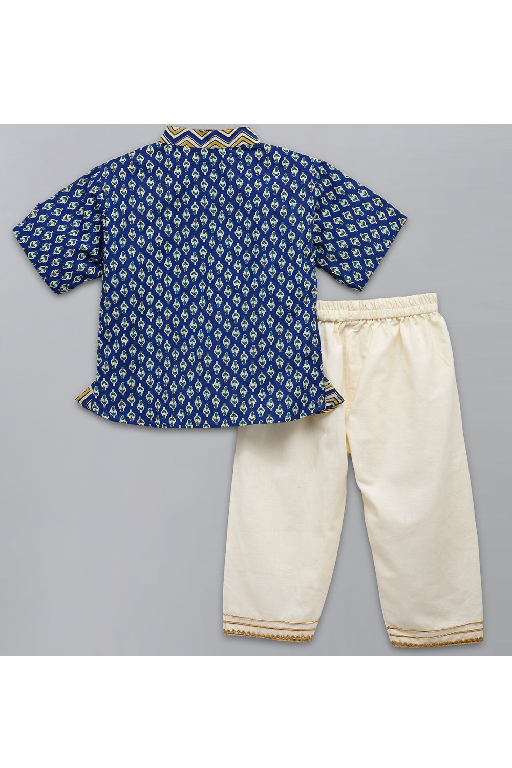 Blue Floral Printed Kurta With Off White Pyjama Set