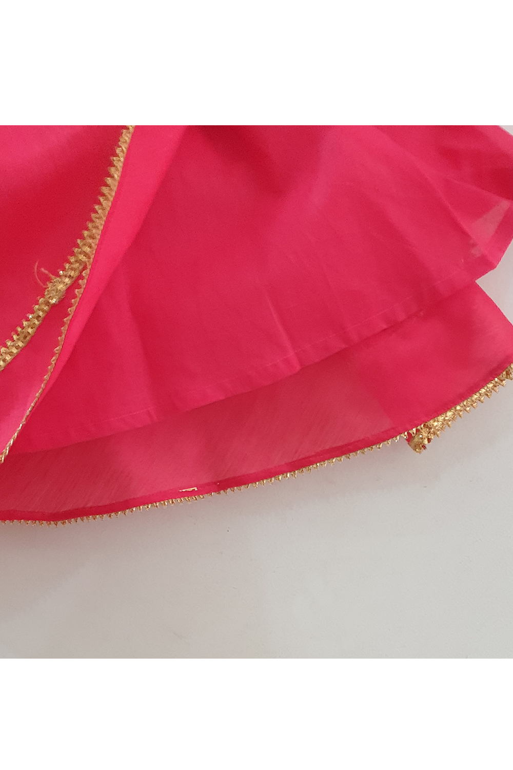 Red tassel lace work anarkali with attached pocket