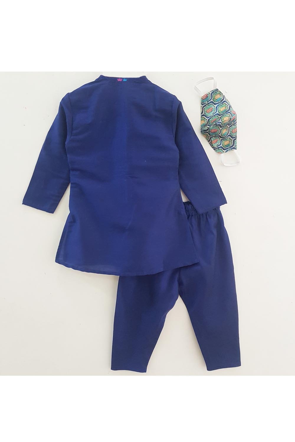 Royal navy blue kurta and pyjama with mask