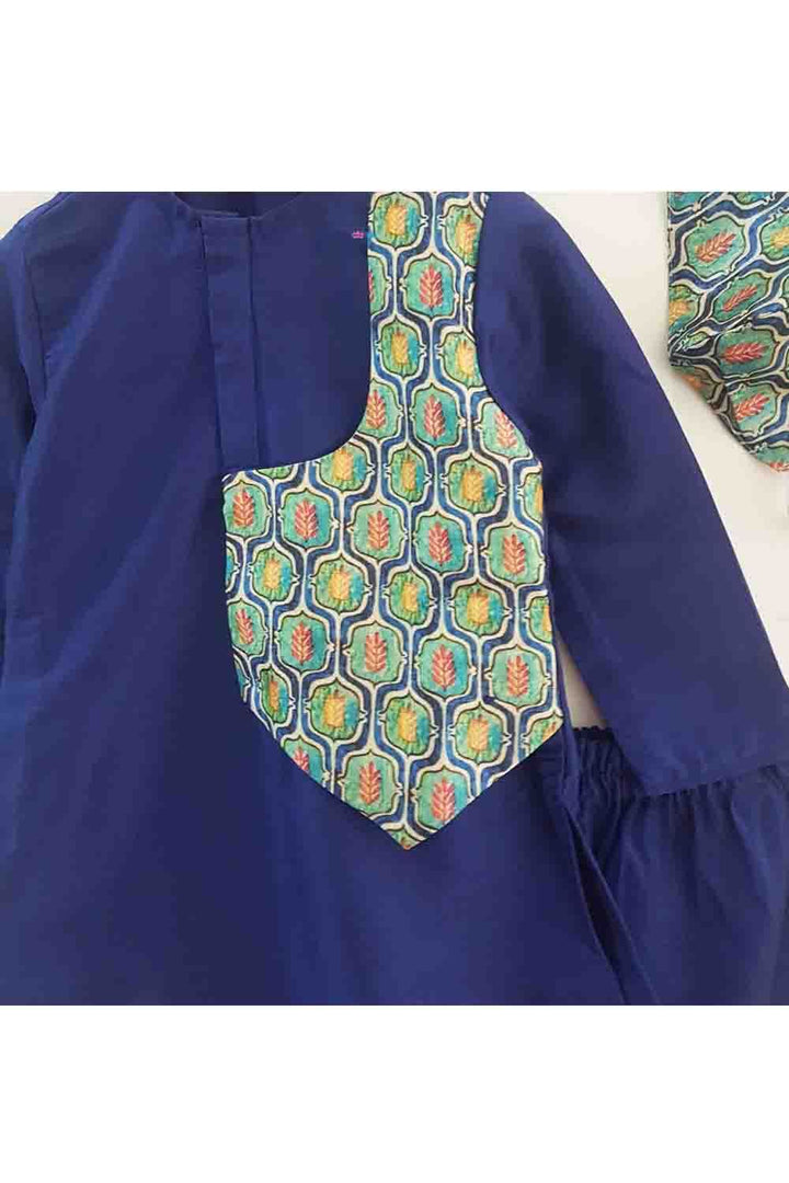 Royal navy blue kurta and pyjama with mask