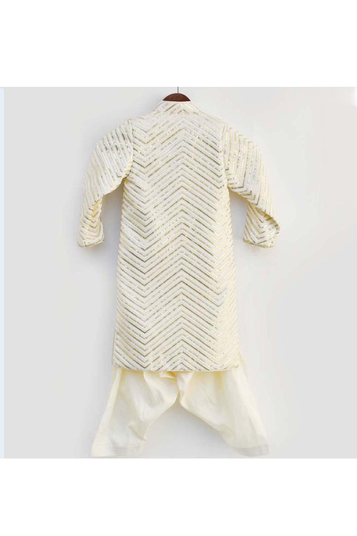 Off White Embroidered Achkan With Salwar Set