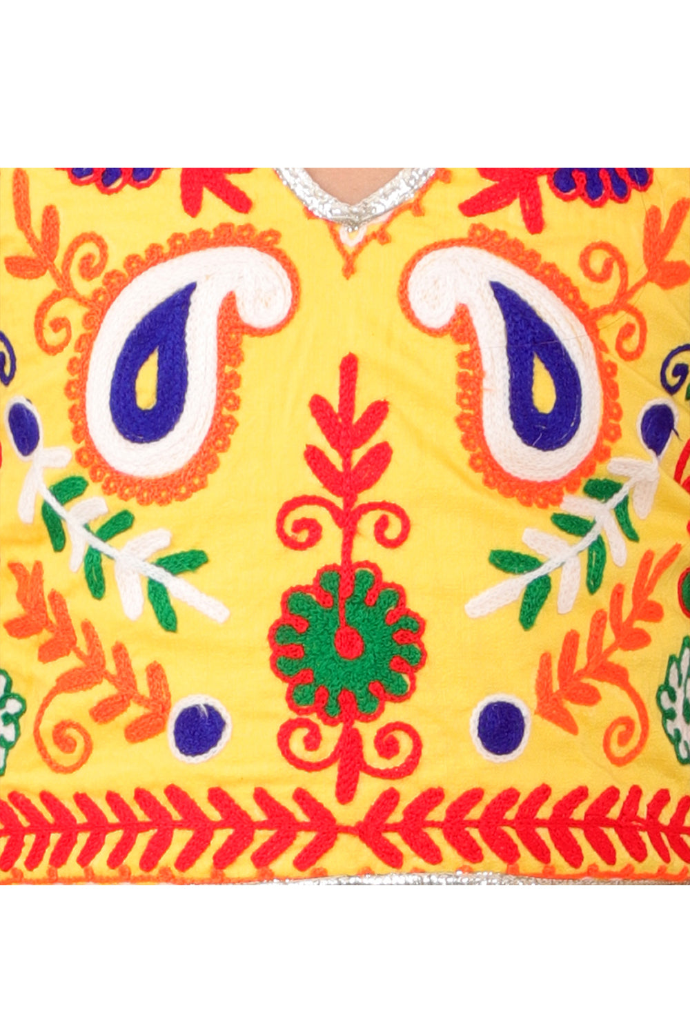 Yellow embroidered halter top with printed dhoti