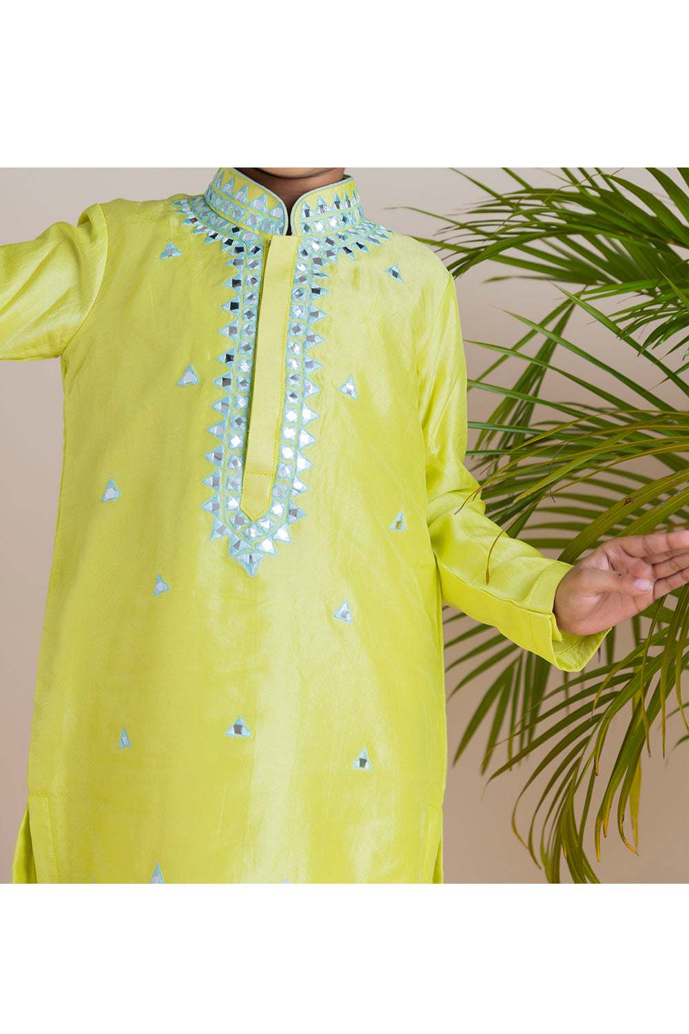 Mirror work kurta with white churidar