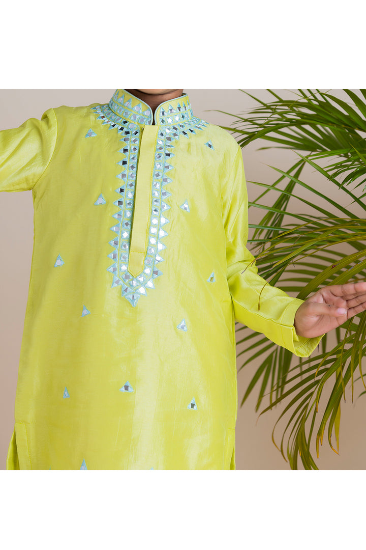 Mirror work kurta with white churidar