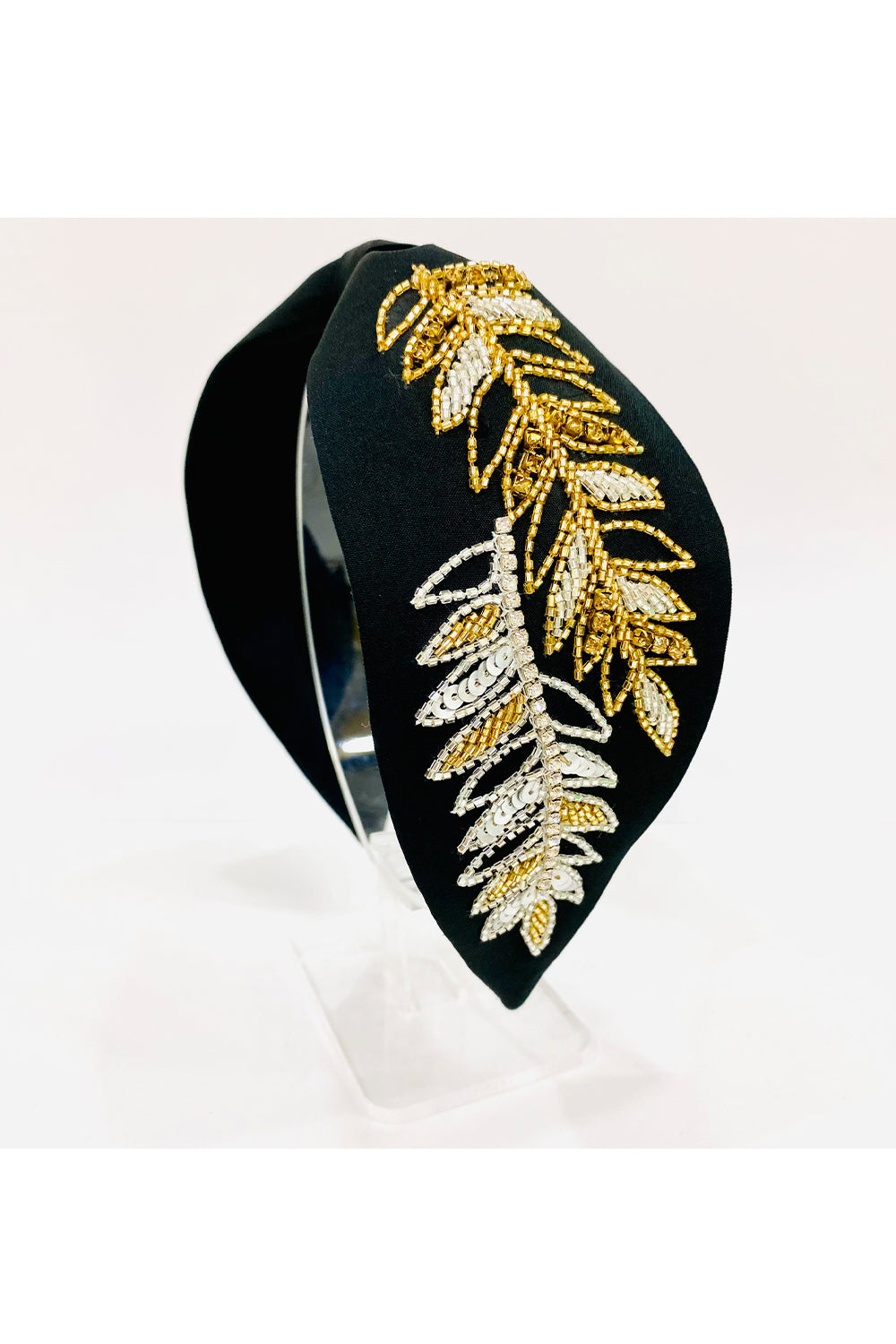 Black pure crepe foliage ornamentation hairband