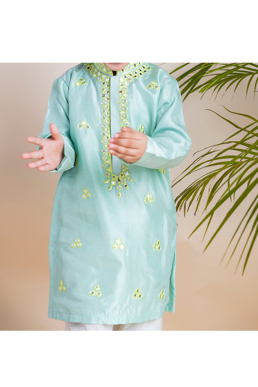 Mirror work kurta with white churidar