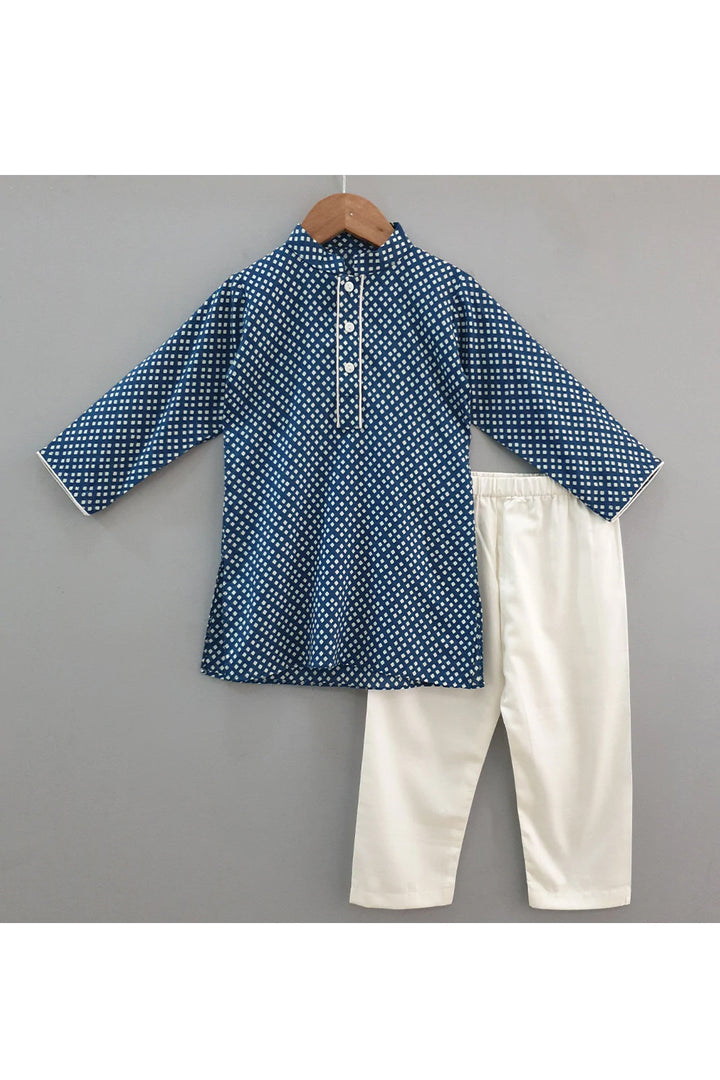 Indigo blue printed kurta with pyjama