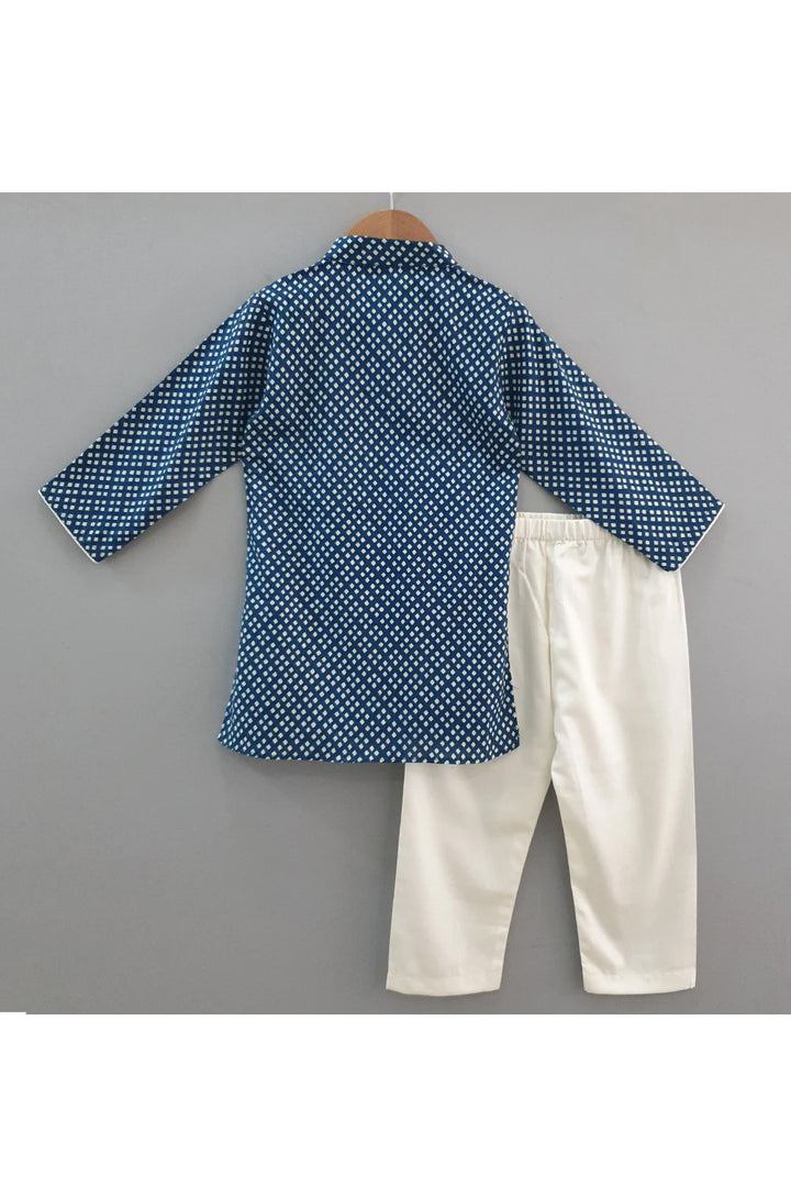 Indigo blue printed kurta with pyjama