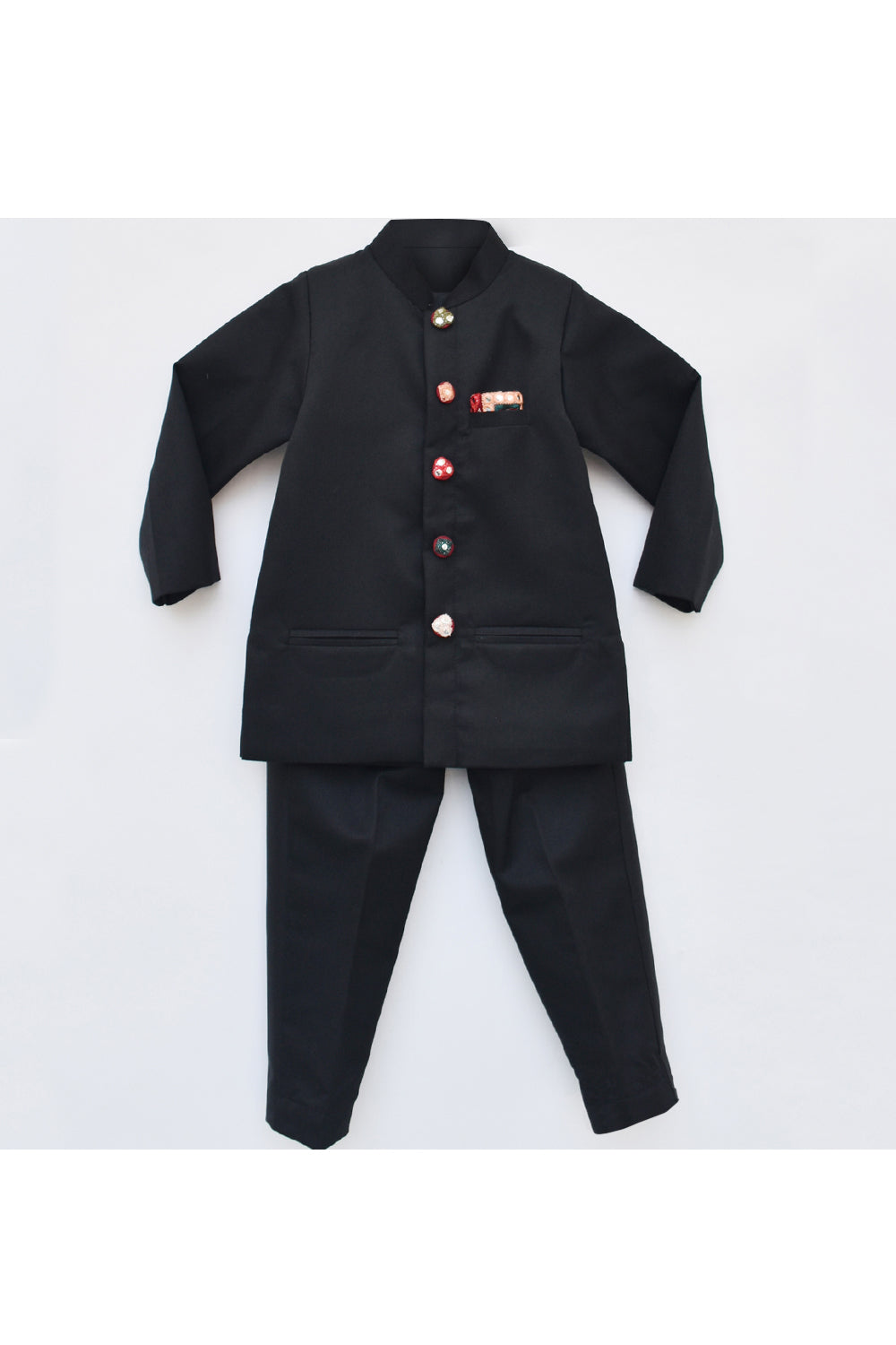 Black mirror embroidery buttons bandhgala with pants