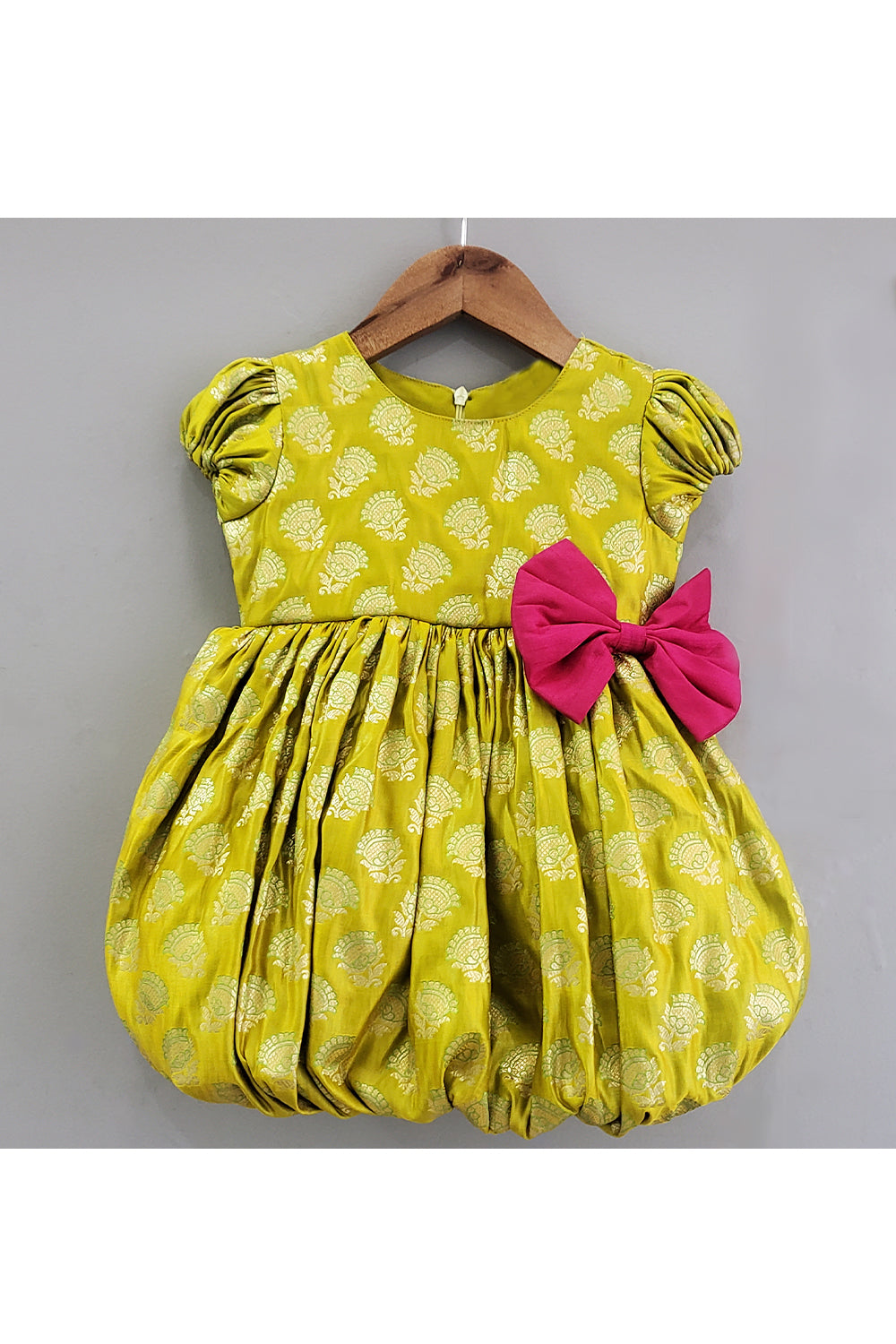 Green Floral Embroidered Work Balloon Style Dress