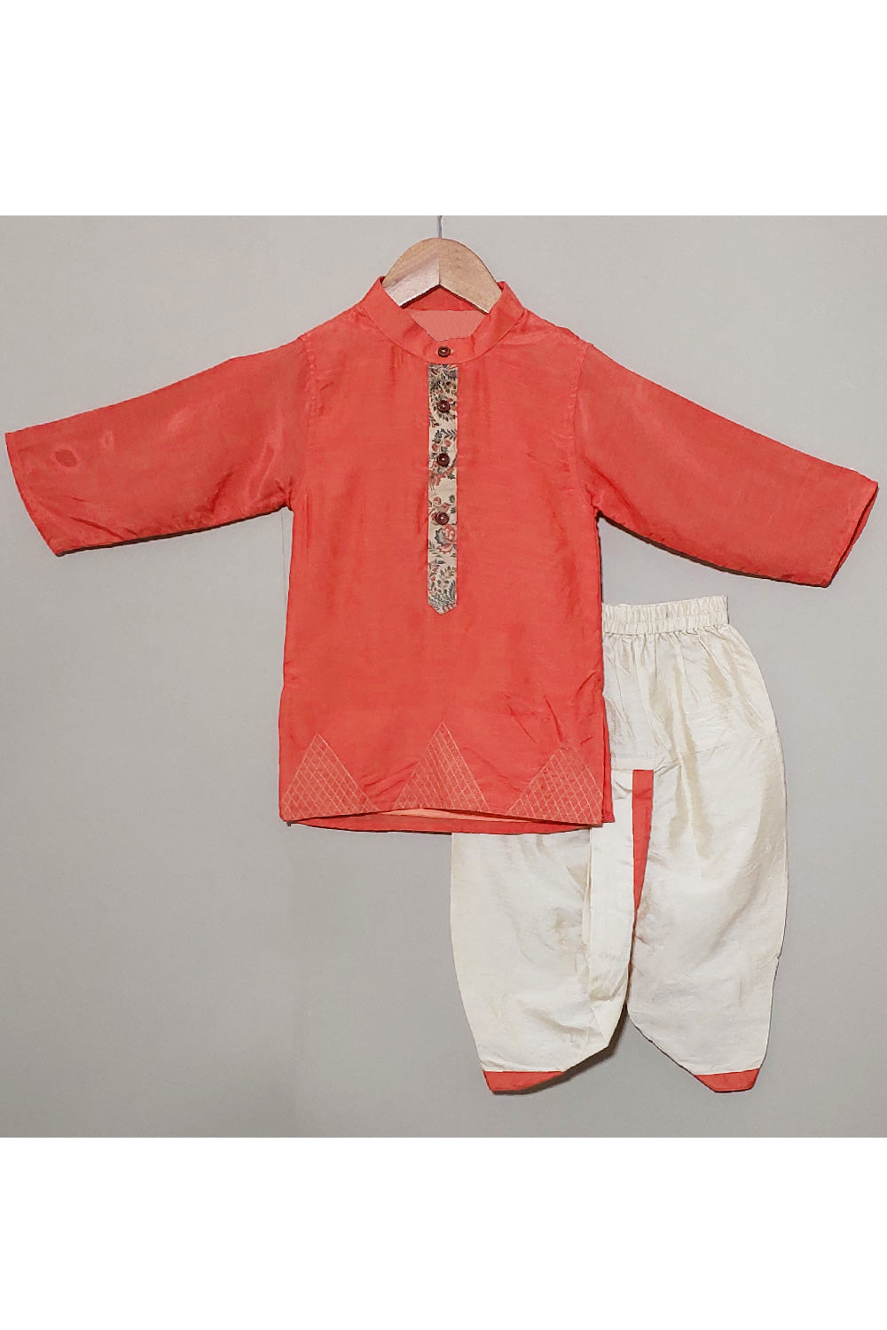 Red Pyramid Printed Cotton Silk Kurta With Dhoti Set