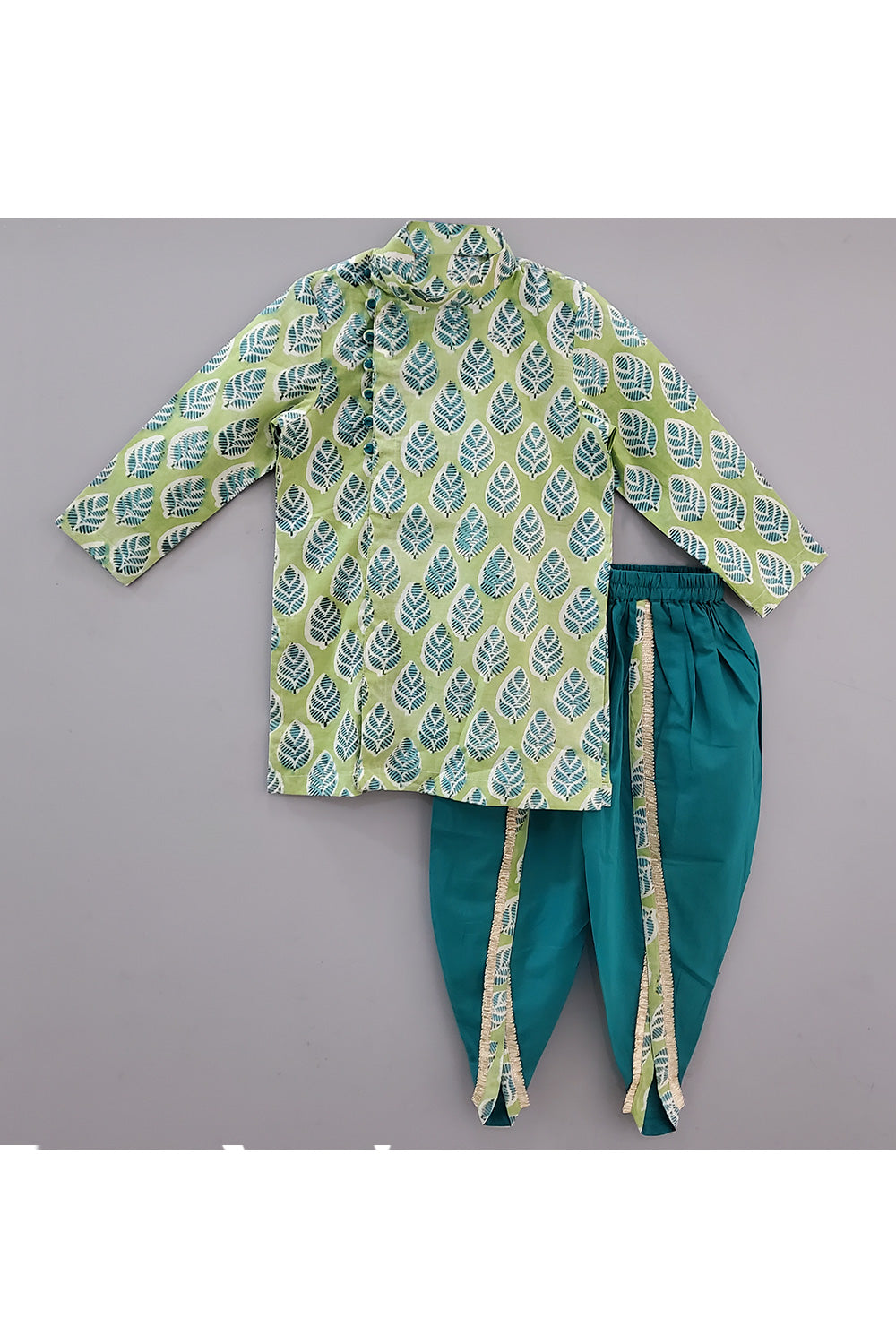 Parrot Green Cotton Printed Kurta With Dhoti Set