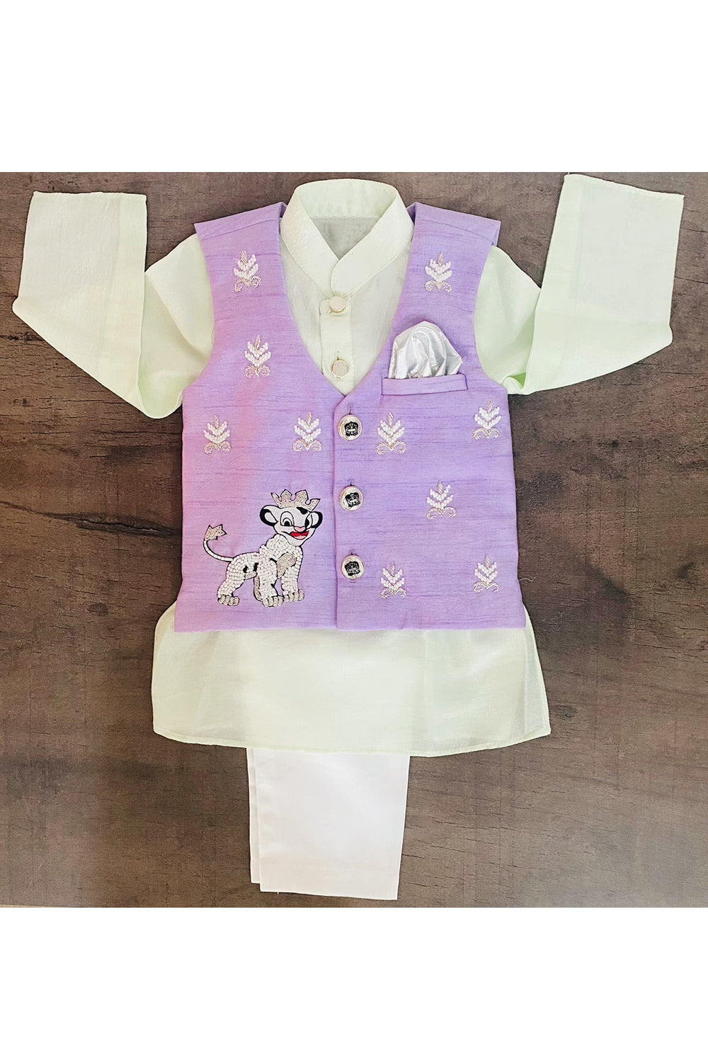 Simba embroidered purple waist coat with kurta and pyjama