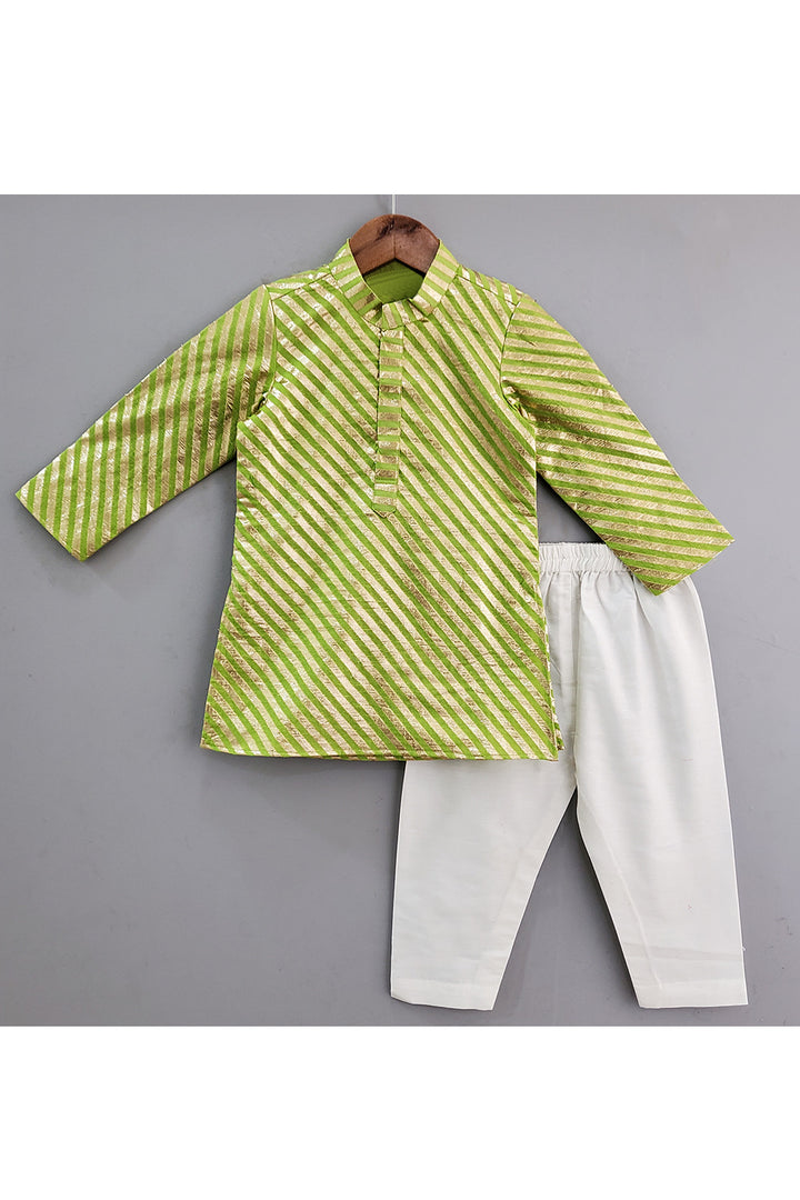 Green Zari Embroidered Kurta With Jacket And White Pyjama Set